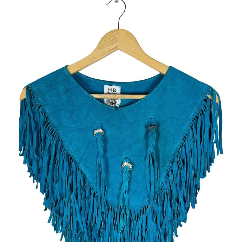 Authentic Traditional Wear - 100% Leather Teal Fringe Poncho